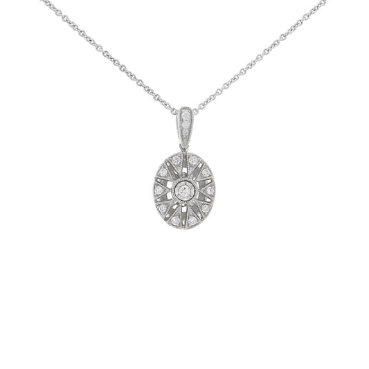 Art Deco Style Diamond Oval Pendant With Star Design - Forever Rox Fine Jewelry