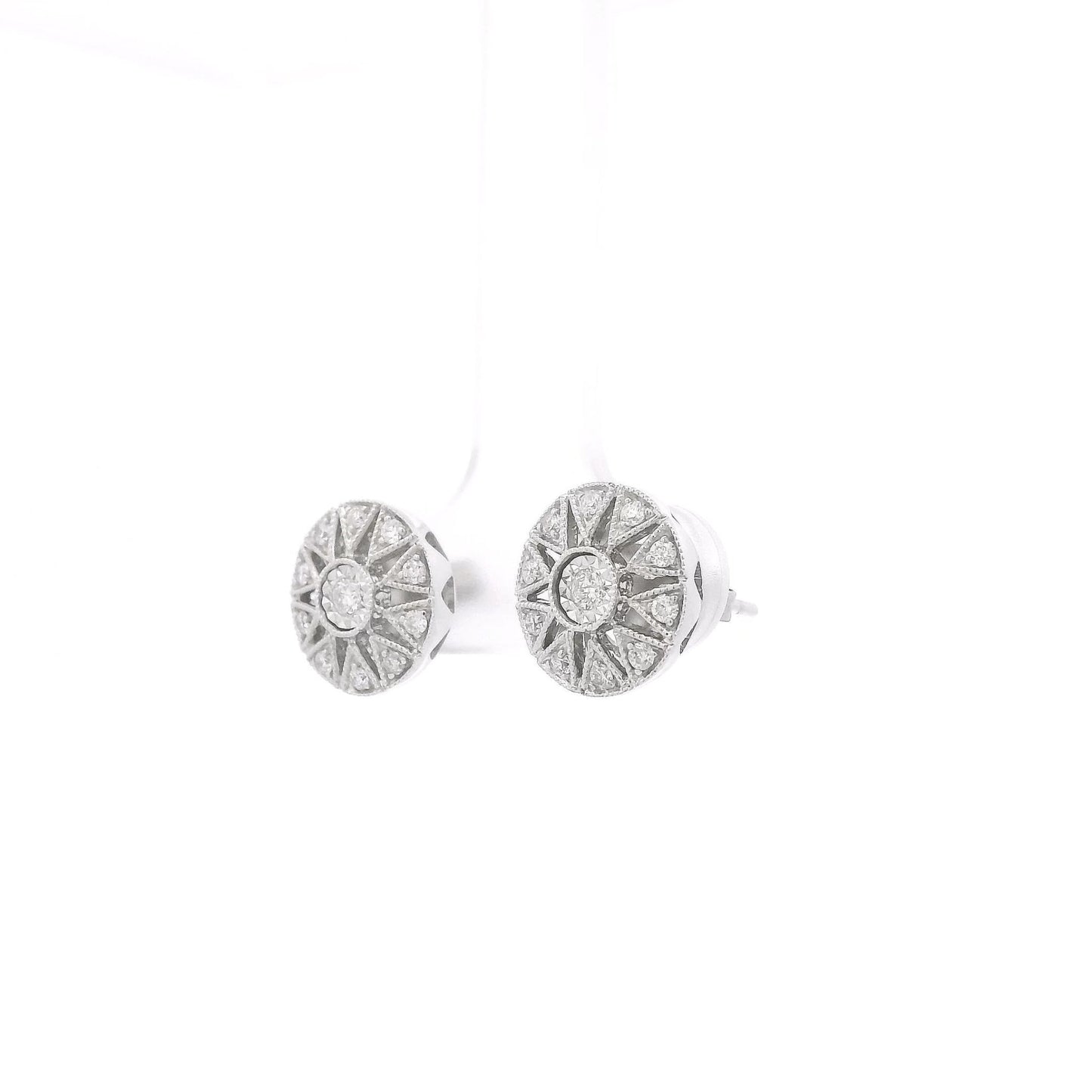 Art Deco Style Diamond Round Studs With Star Design - Forever Rox Fine Jewelry