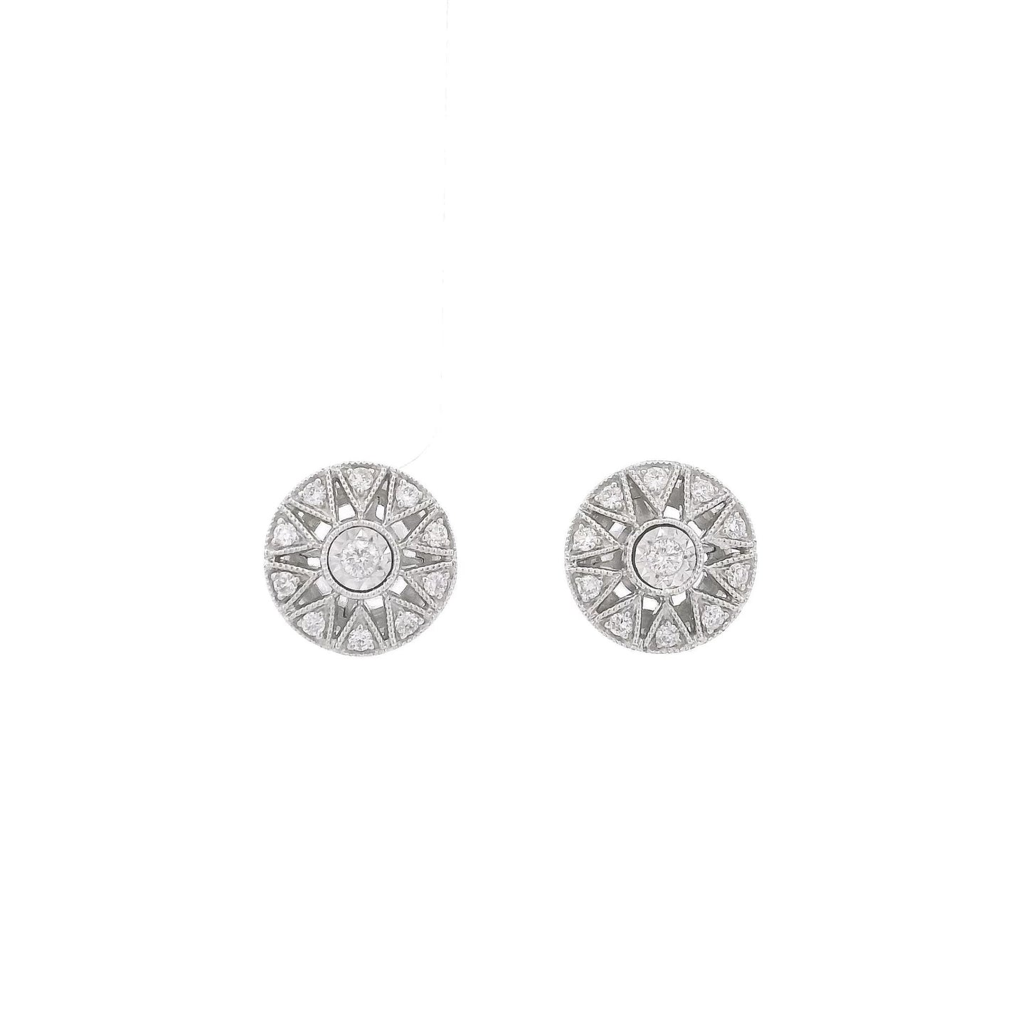 Art Deco Style Diamond Round Studs With Star Design - Forever Rox Fine Jewelry
