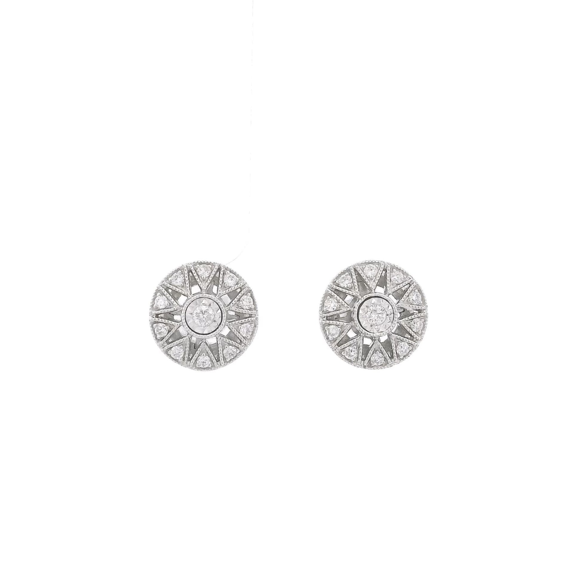 Art Deco Style Diamond Round Studs With Star Design - Forever Rox Fine Jewelry