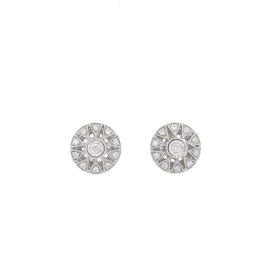 Art Deco Style Diamond Round Studs With Star Design - Forever Rox Fine Jewelry