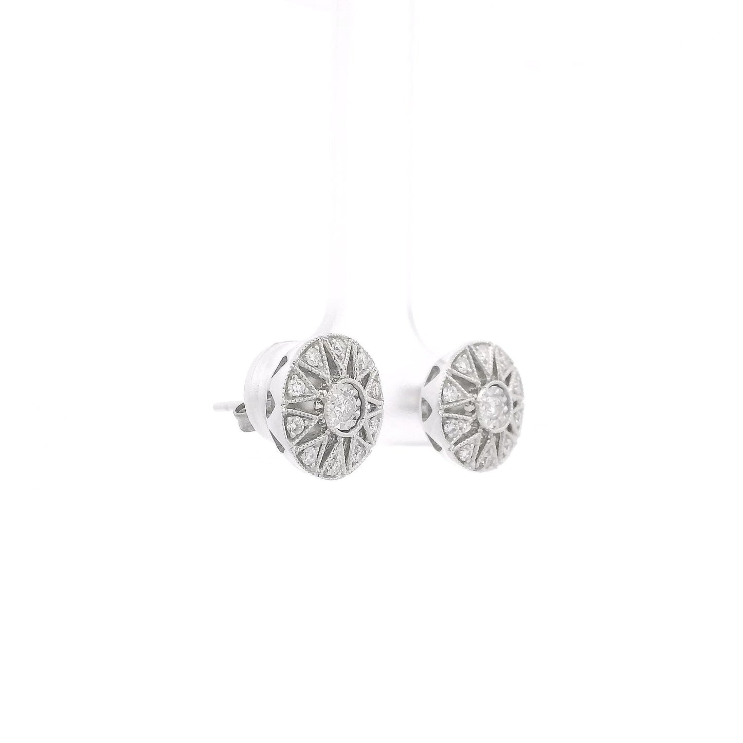 Art Deco Style Diamond Round Studs With Star Design - Forever Rox Fine Jewelry