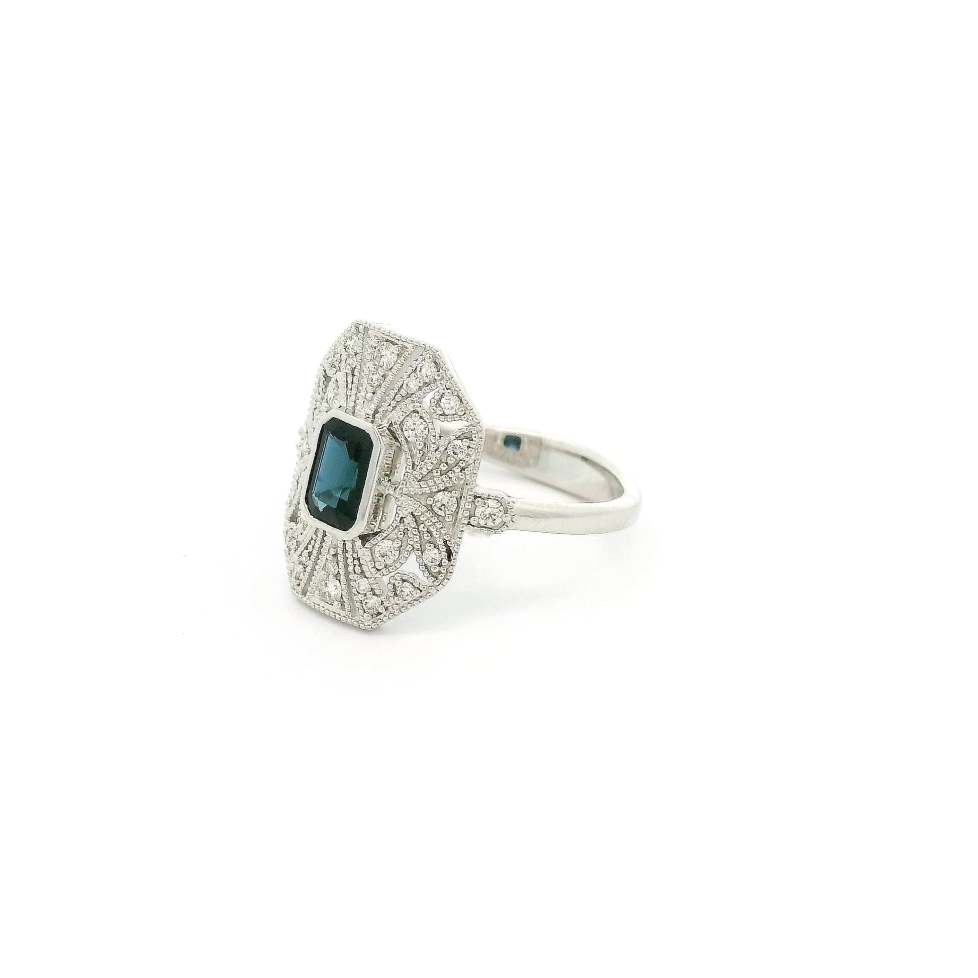 Art Deco Style Emerald Cut Sapphire & Diamond Ring - Forever Rox Fine Jewelry