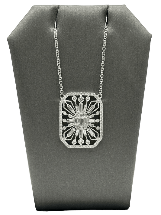 Art Deco Style Pendant With Baguette & Round Cut Diamonds - Forever Rox
