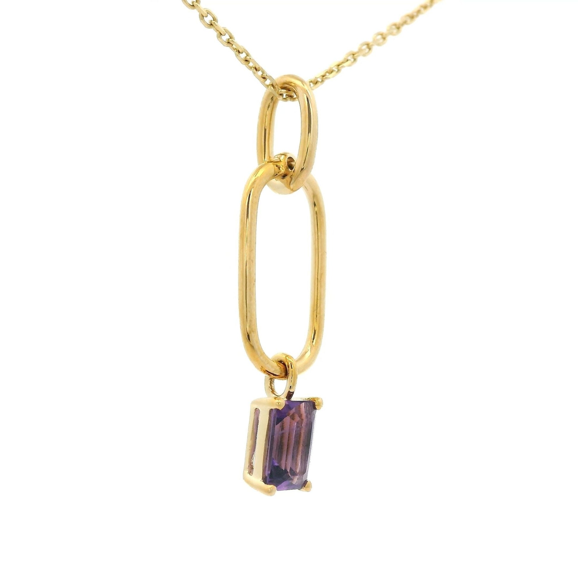 Baguette Cut Amethyst Paperclip Pendant - Forever Rox