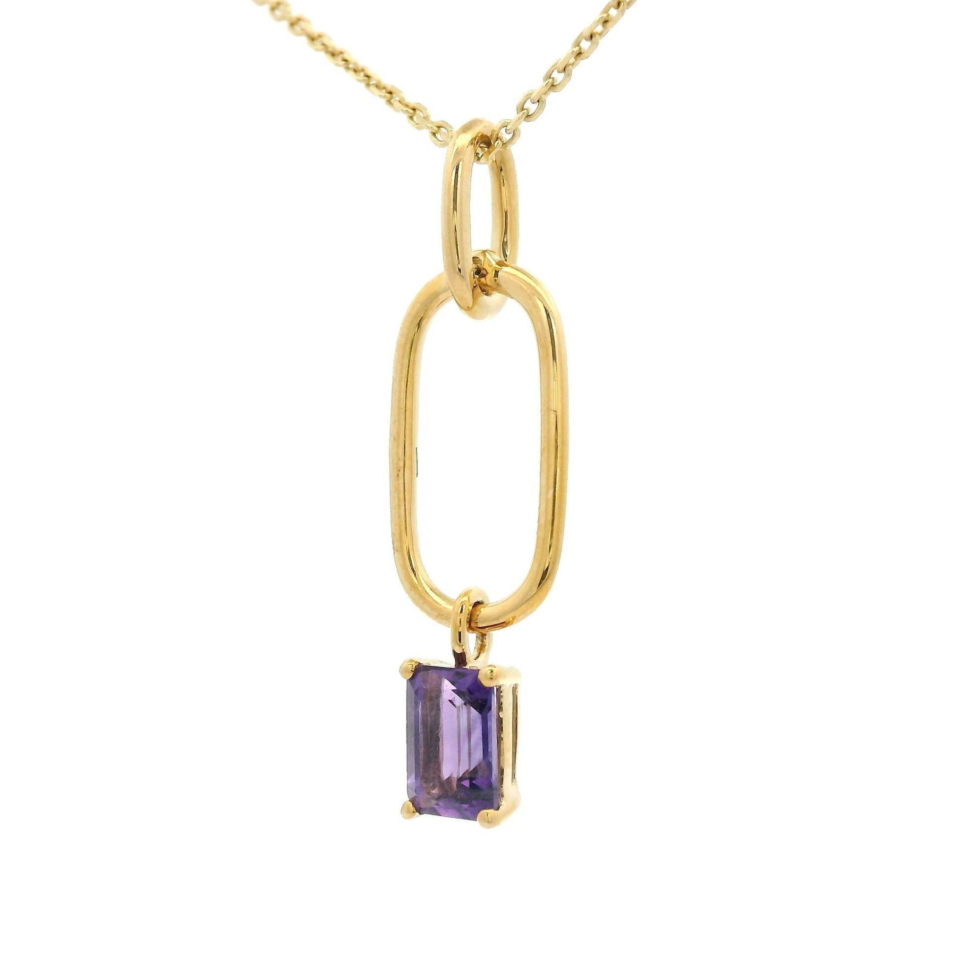 Baguette Cut Amethyst Paperclip Pendant - Forever Rox