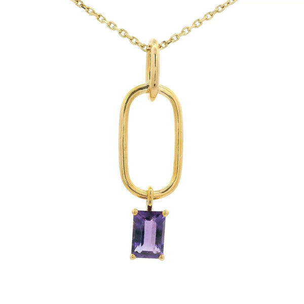 Baguette Cut Amethyst Paperclip Pendant - Forever Rox