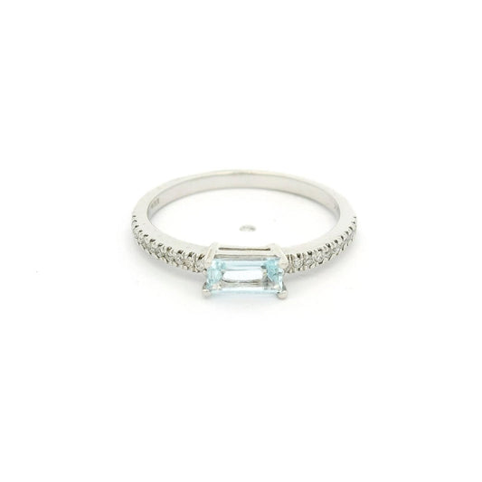 Baguette Cut Aquamarine & Diamond Ring - Forever Rox
