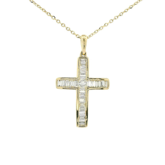 Baguette & Round Cut Diamond Cross Pendant - Forever Rox