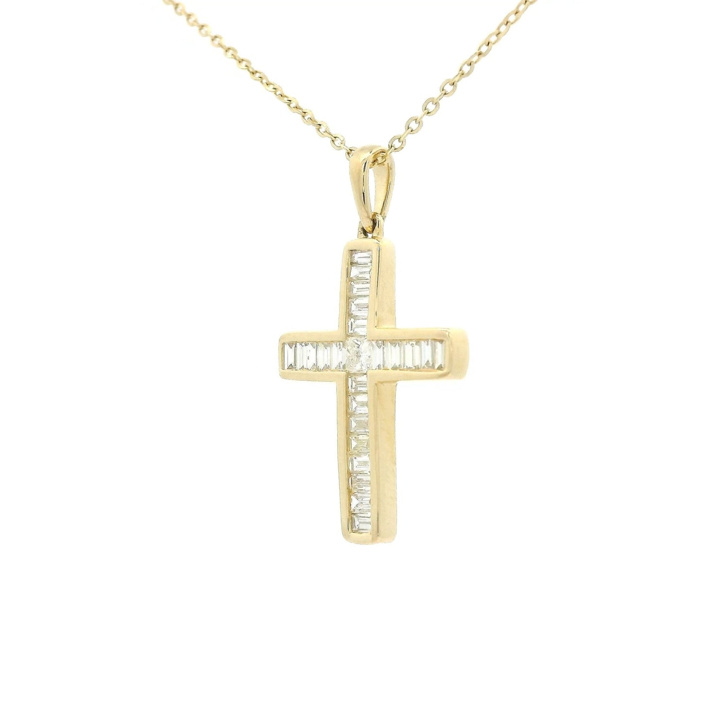 Baguette & Round Cut Diamond Cross Pendant - Forever Rox