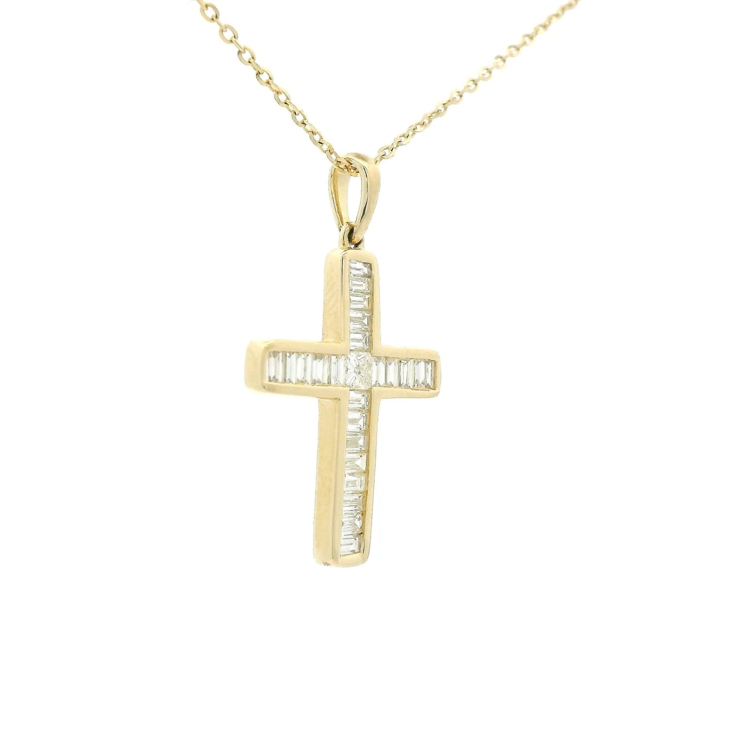 Baguette & Round Cut Diamond Cross Pendant - Forever Rox