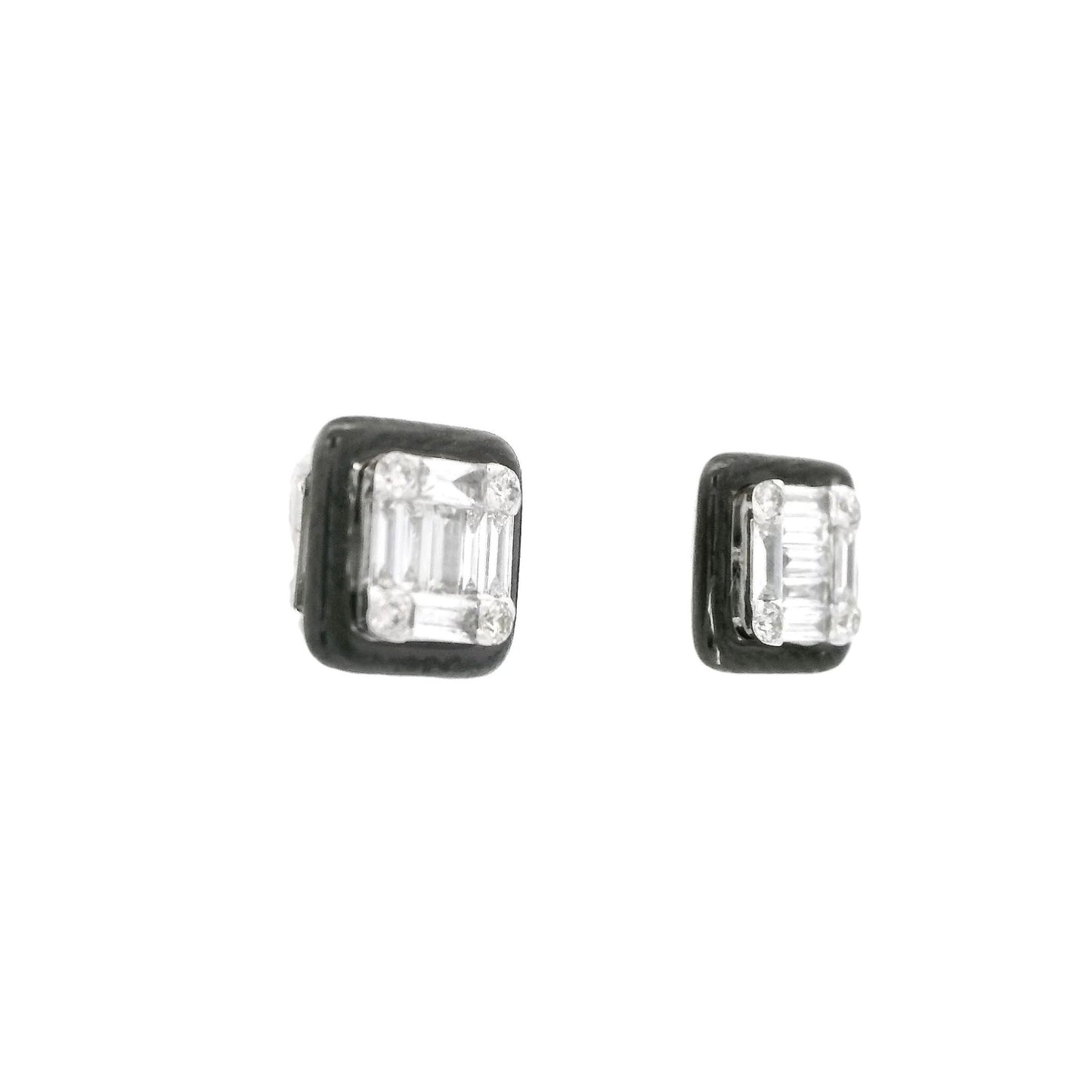 Baguette & Round Diamond Studs With Black Enamel - Forever Rox