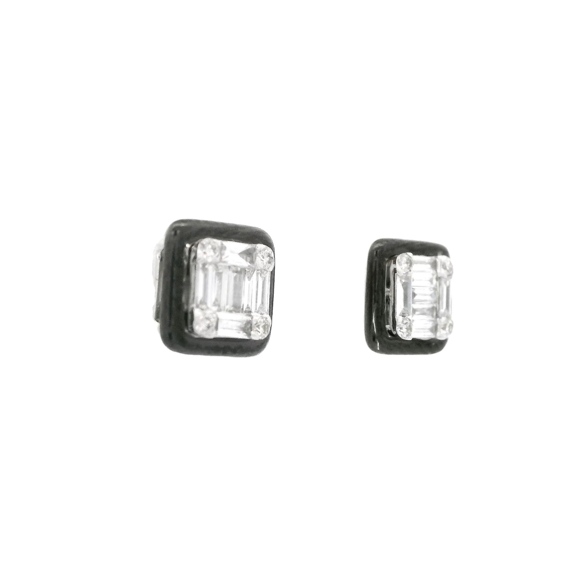 Baguette & Round Diamond Studs With Black Enamel - Forever Rox