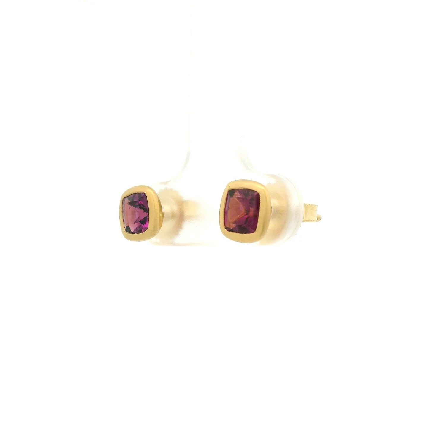 Bezel Set Cushion Cut Purple Garnet Studs - Forever Rox Fine Jewelry
