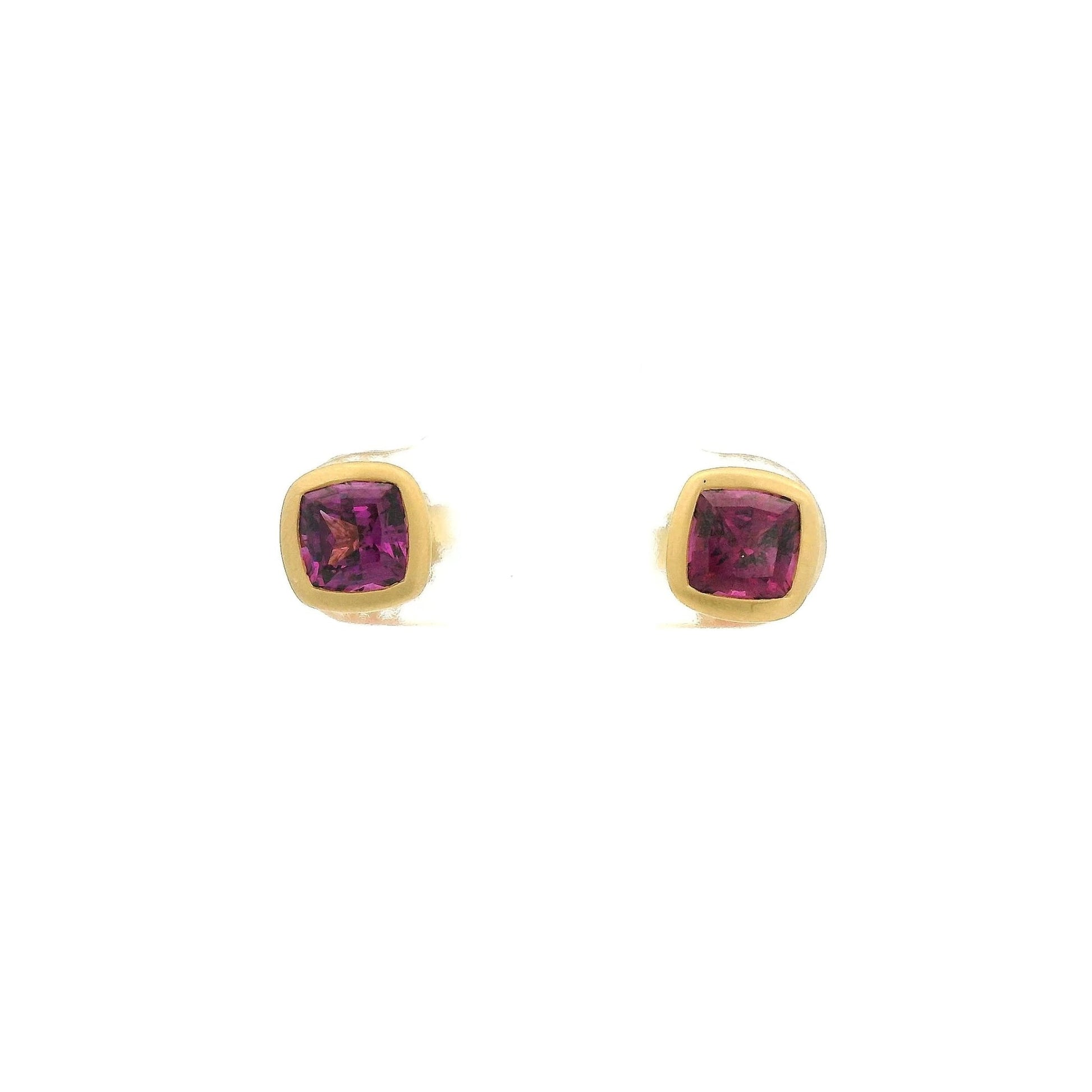 Bezel Set Cushion Cut Purple Garnet Studs - Forever Rox Fine Jewelry