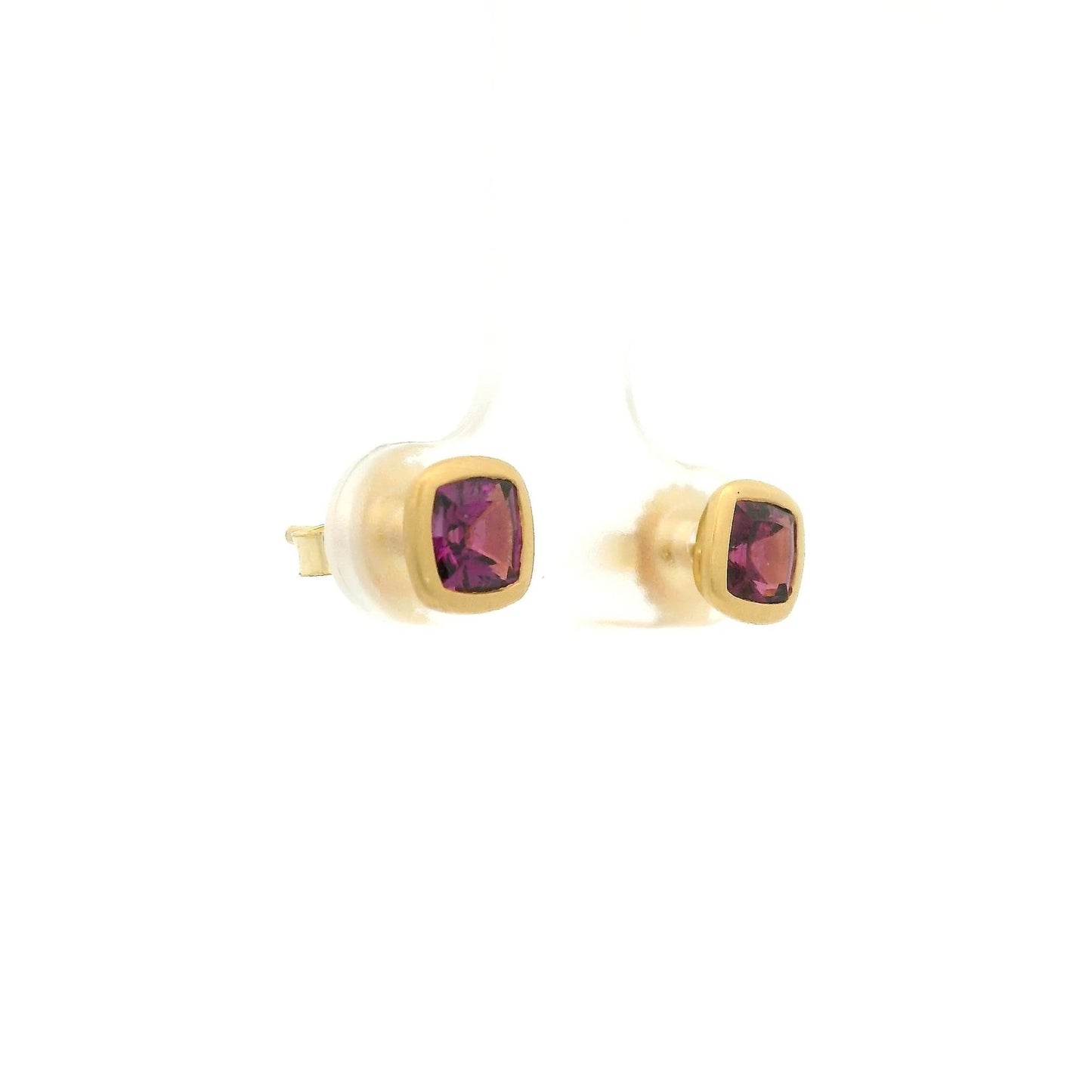 Bezel Set Cushion Cut Purple Garnet Studs - Forever Rox Fine Jewelry