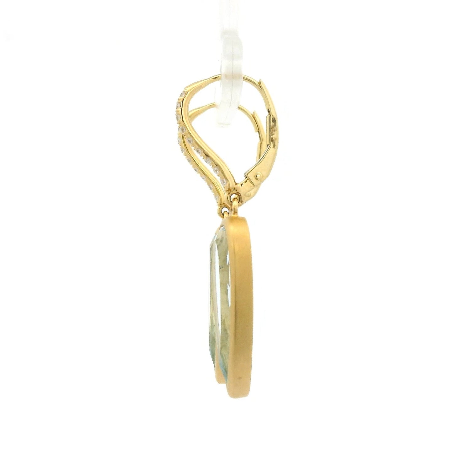 Bezel Set Elongated Pear Shape Aquamarine Dangles with Diamond Hooks - Forever Rox Fine Jewelry