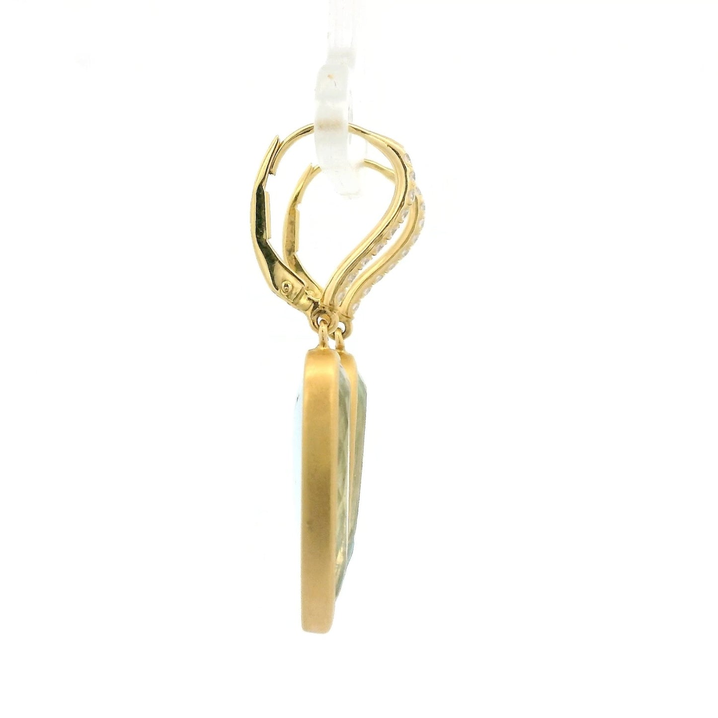 Bezel Set Elongated Pear Shape Aquamarine Dangles with Diamond Hooks - Forever Rox Fine Jewelry