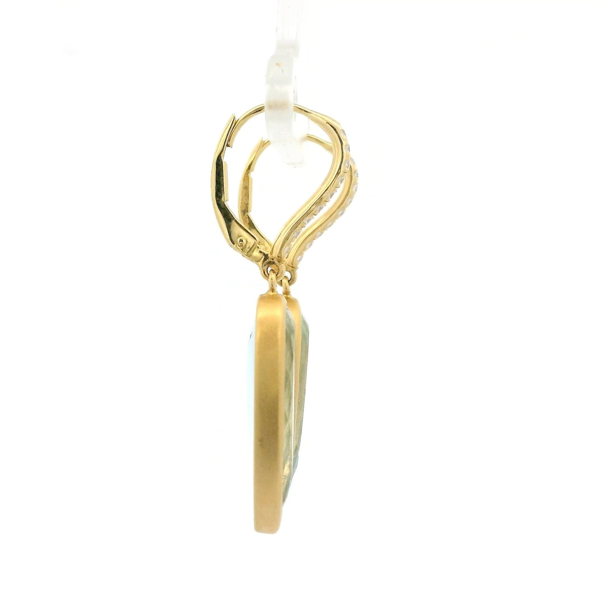 Bezel Set Elongated Pear Shape Aquamarine Dangles with Diamond Hooks - Forever Rox Fine Jewelry