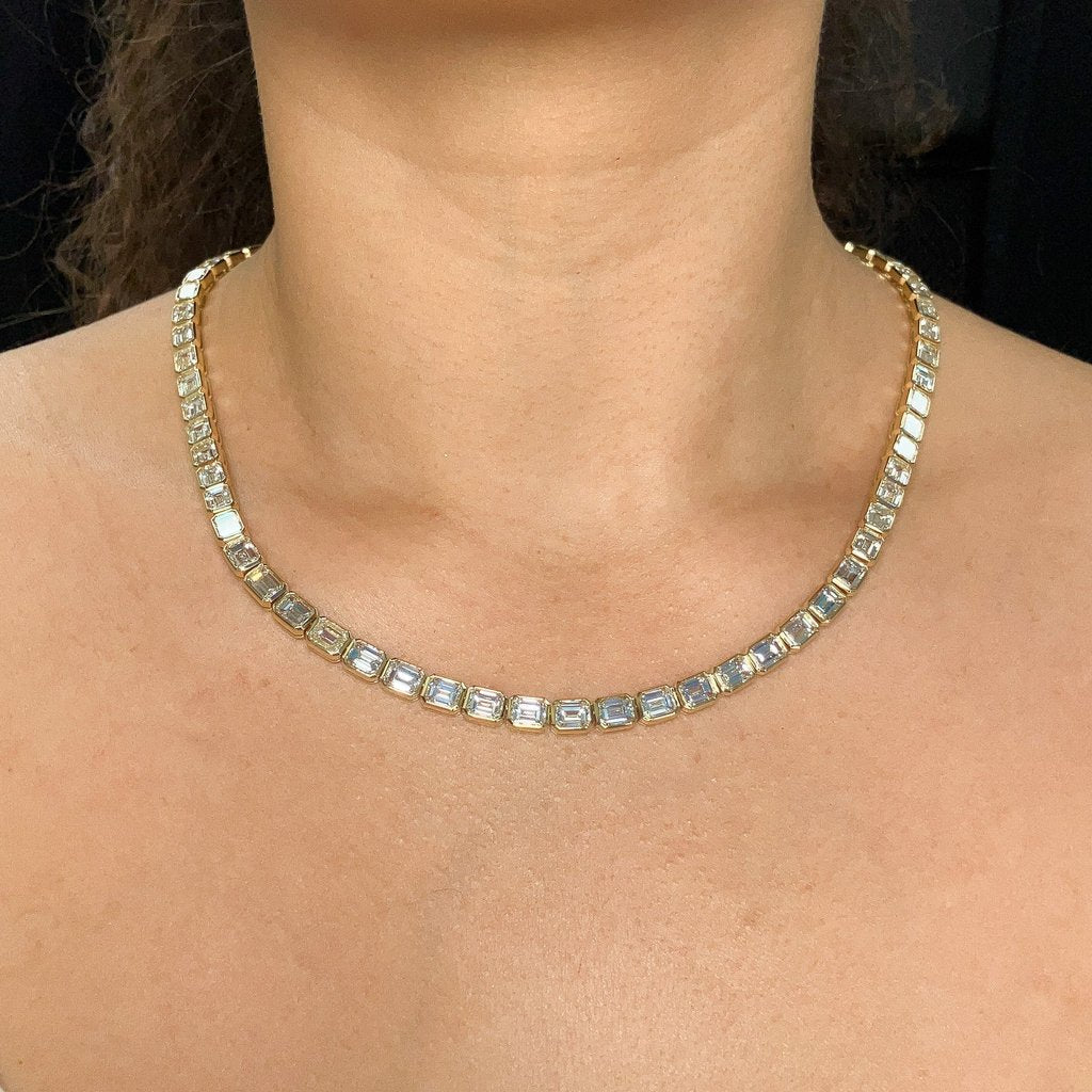 Bezel Set Emerald Cut Diamond Tennis Necklace - Forever Rox Fine Jewelry