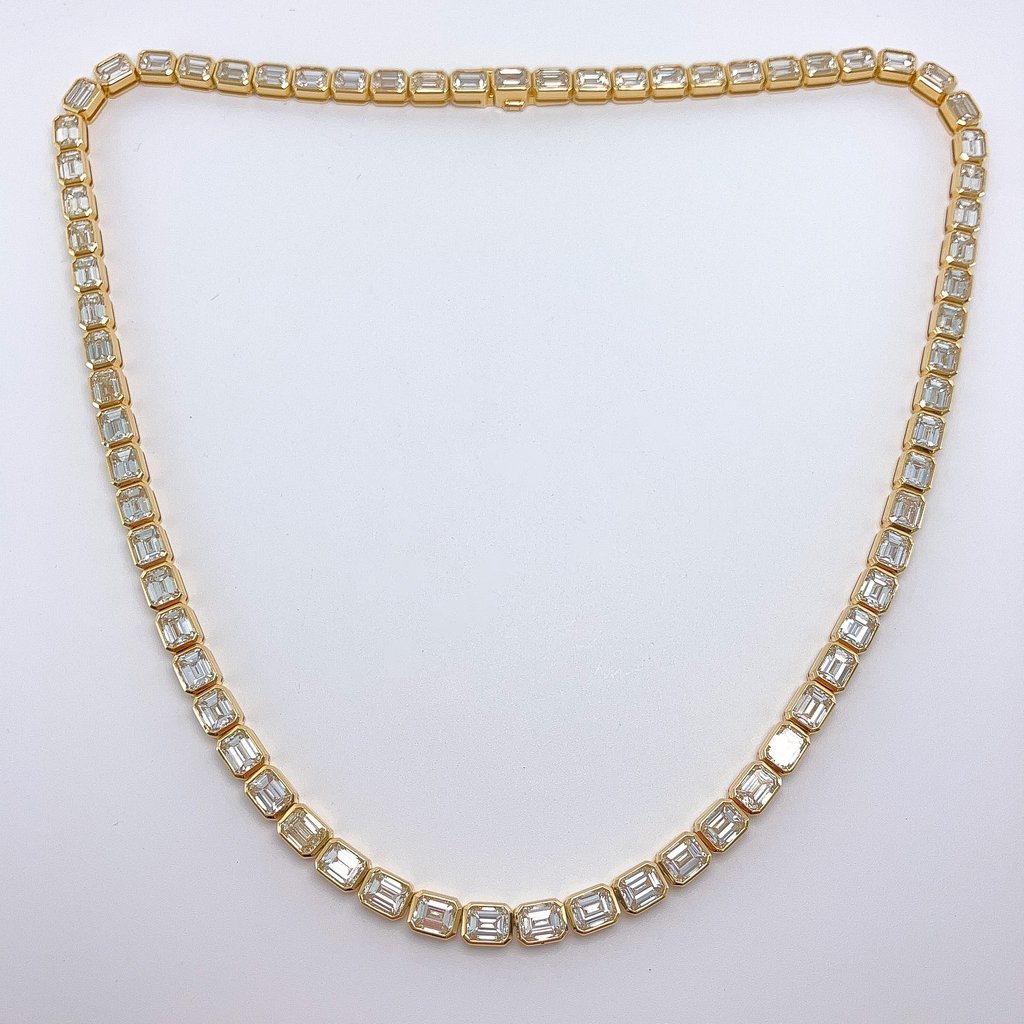 Bezel Set Emerald Cut Diamond Tennis Necklace - Forever Rox Fine Jewelry