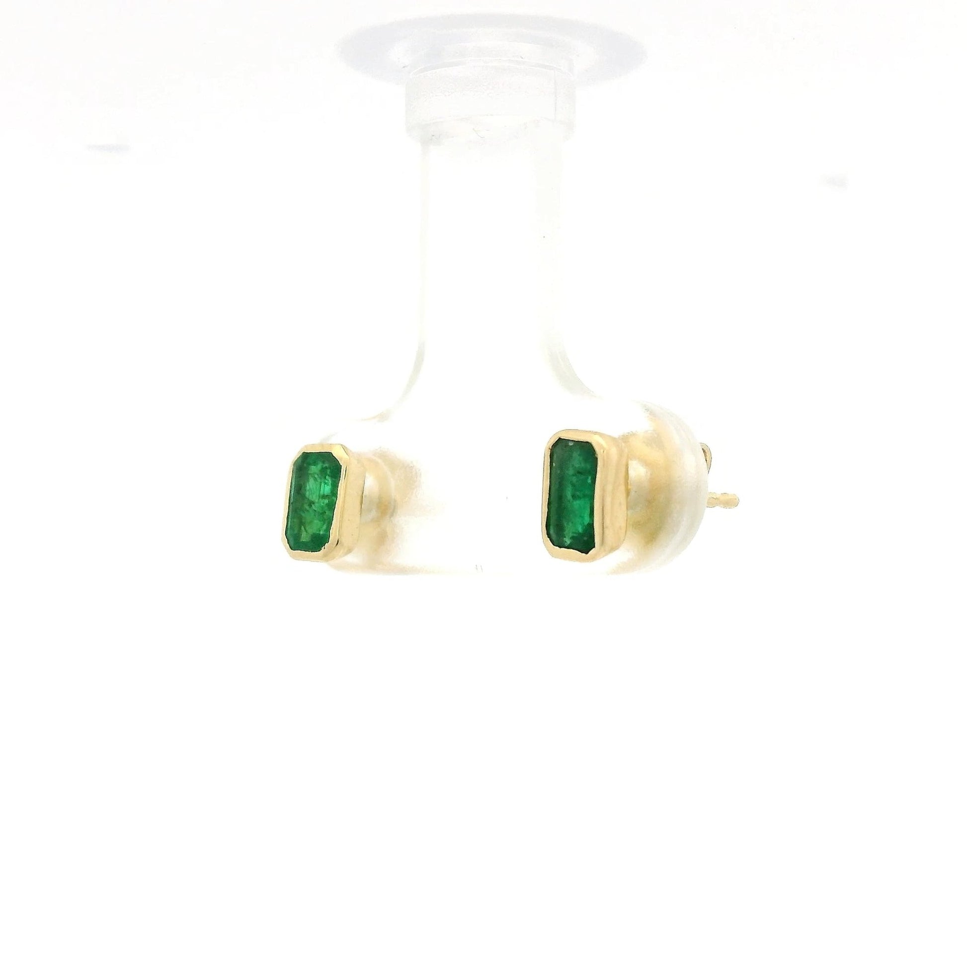 Bezel Set Emerald Cut Emerald Studs - Forever Rox