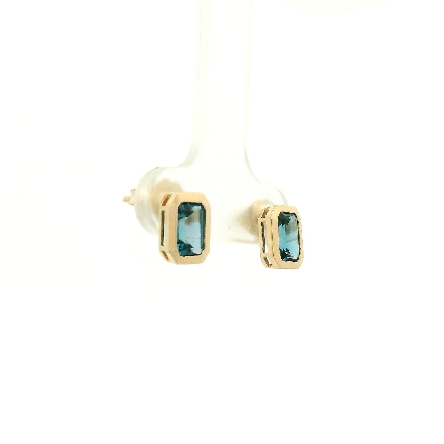 Bezel Set Emerald Cut London Blue Topaz Studs - Forever Rox Fine Jewelry