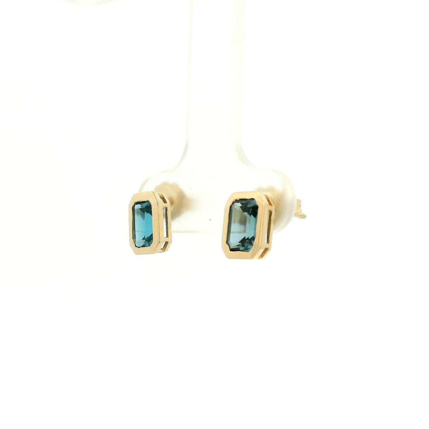 Bezel Set Emerald Cut London Blue Topaz Studs - Forever Rox Fine Jewelry