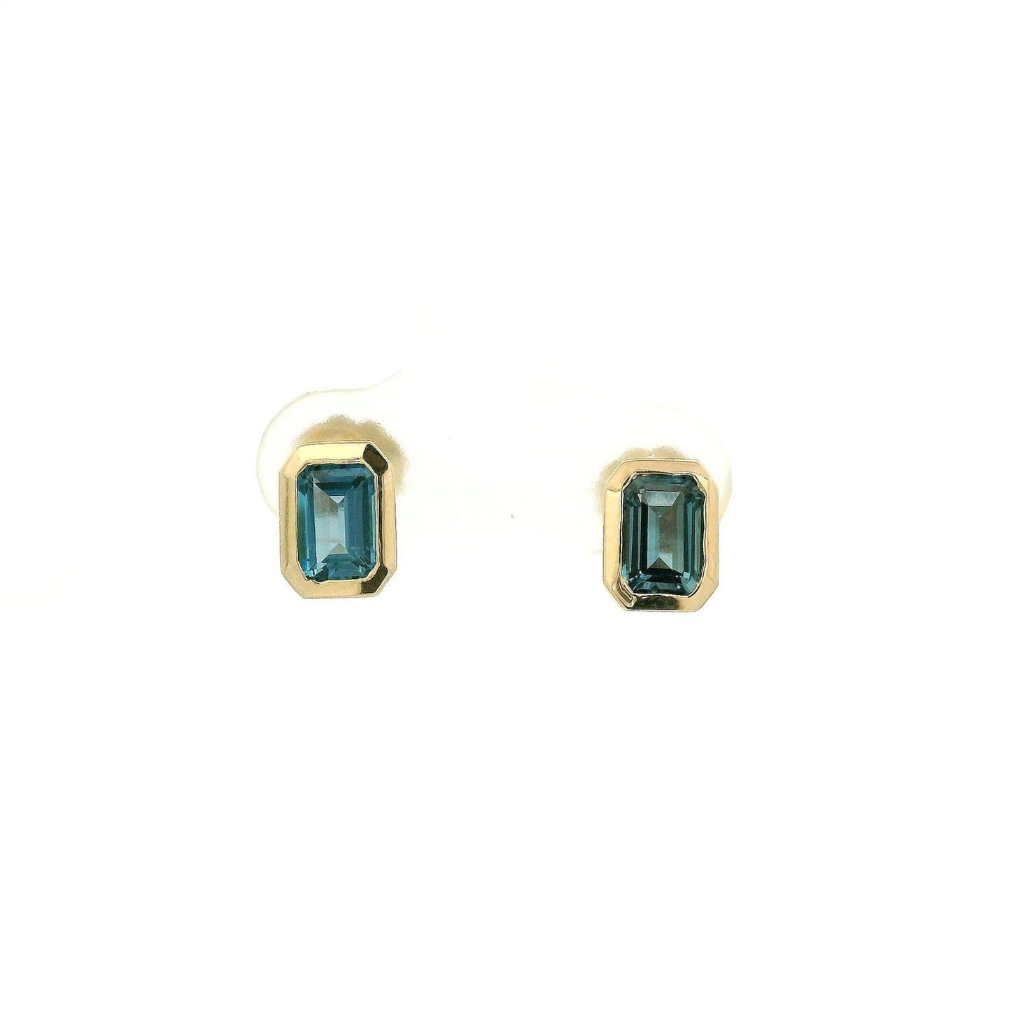Bezel Set Emerald Cut London Blue Topaz Studs - Forever Rox Fine Jewelry