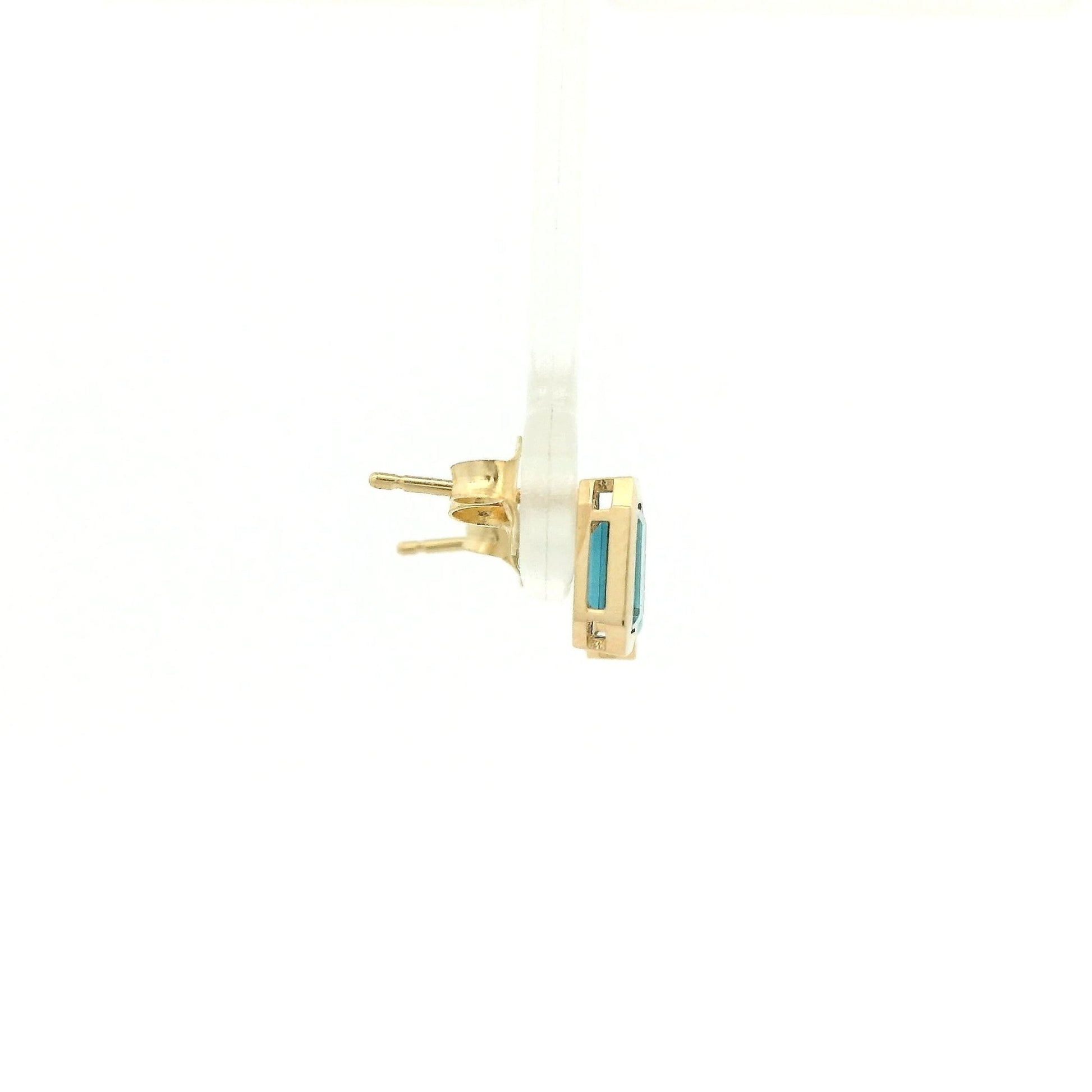 Bezel Set Emerald Cut London Blue Topaz Studs - Forever Rox Fine Jewelry