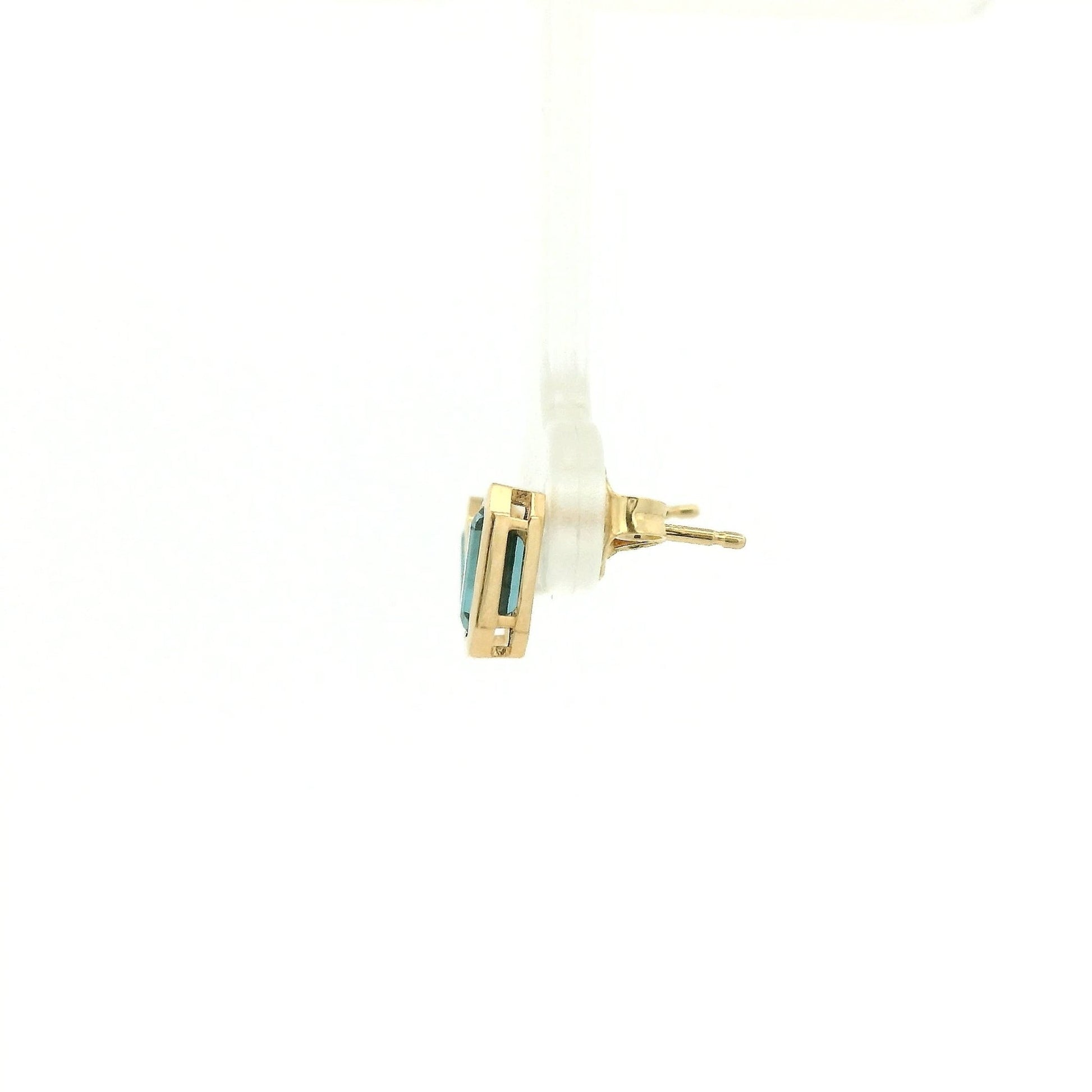 Bezel Set Emerald Cut London Blue Topaz Studs - Forever Rox Fine Jewelry