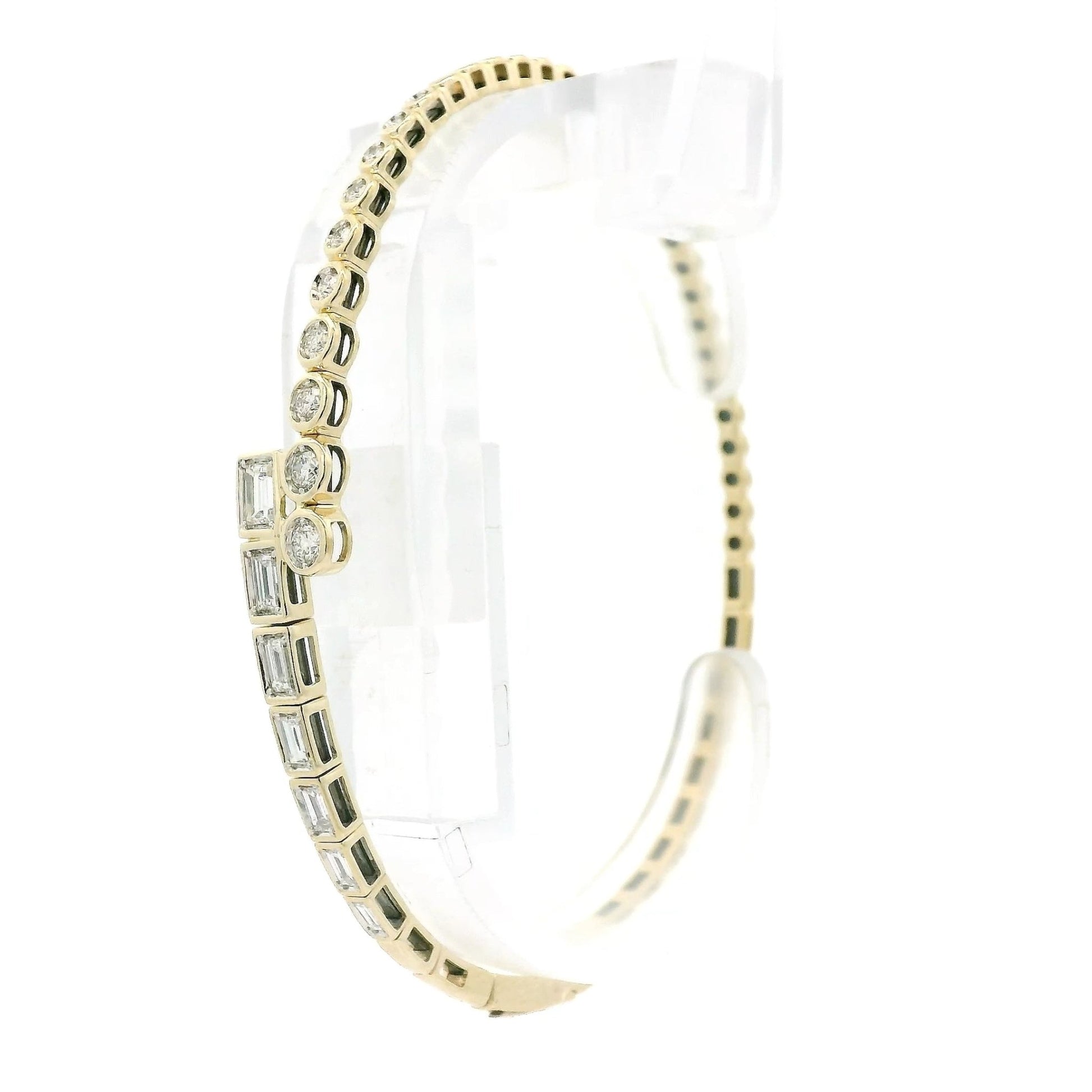 Bezel Set Emerald Cut & Round Cut Diamond Flex Bangle - Forever Rox Fine Jewelry