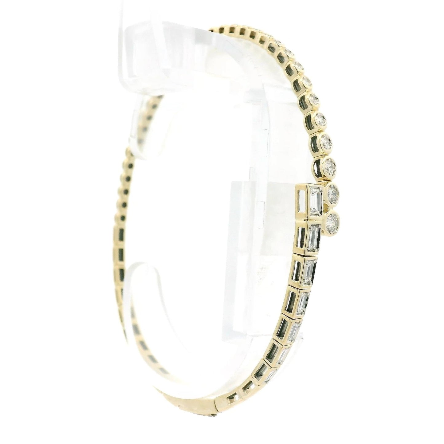 Bezel Set Emerald Cut & Round Cut Diamond Flex Bangle - Forever Rox Fine Jewelry