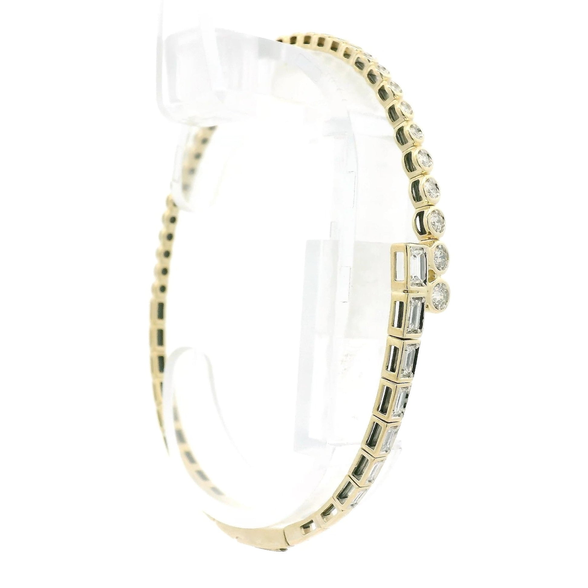 Bezel Set Emerald Cut & Round Cut Diamond Flex Bangle - Forever Rox Fine Jewelry