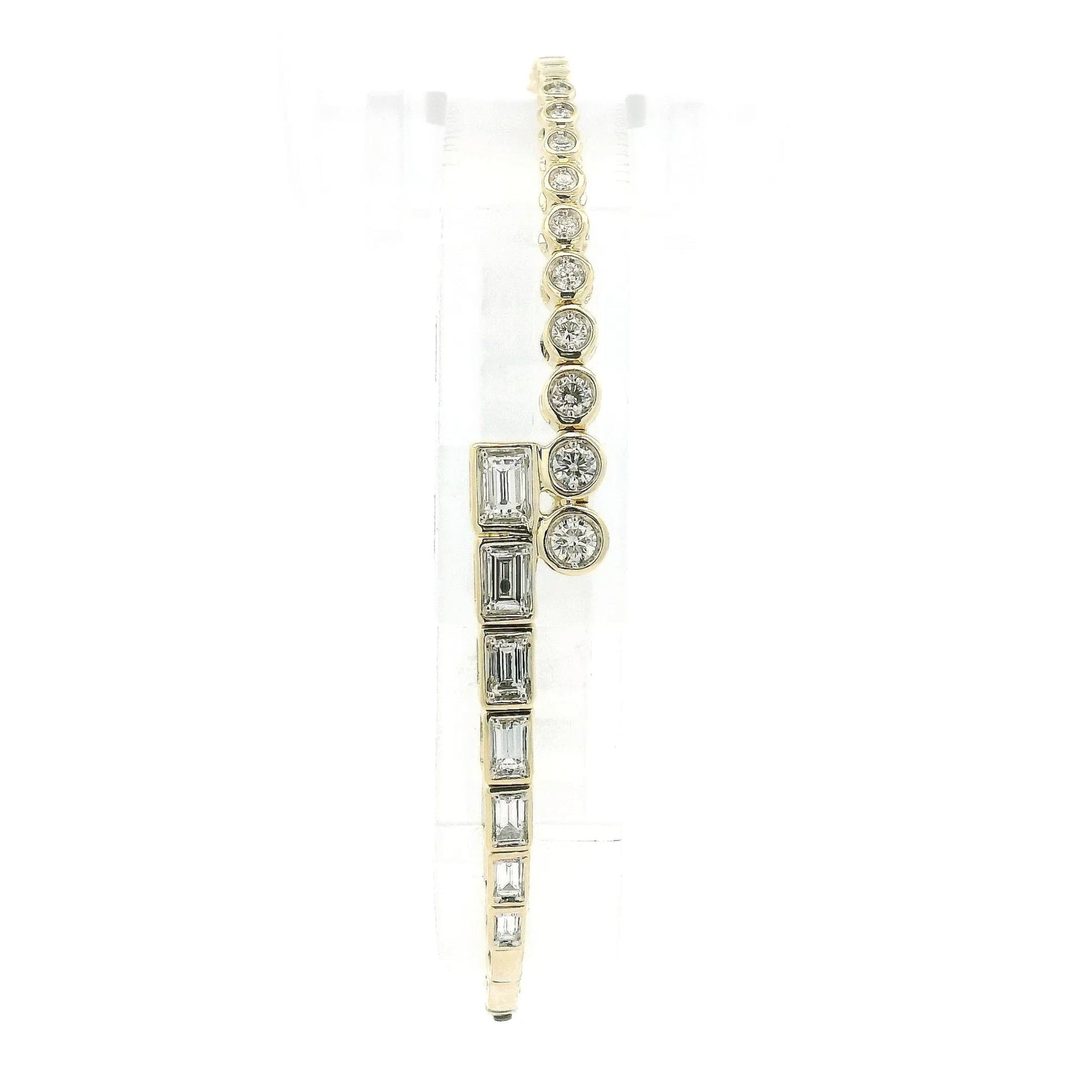 Bezel Set Emerald Cut & Round Cut Diamond Flex Bangle - Forever Rox Fine Jewelry