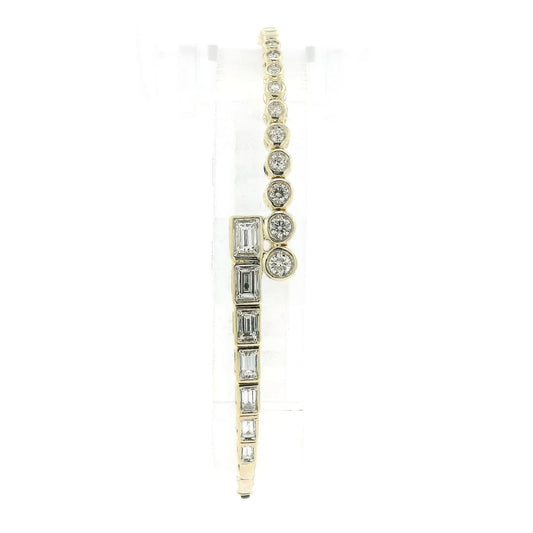 Bezel Set Emerald Cut & Round Cut Diamond Flex Bangle - Forever Rox Fine Jewelry