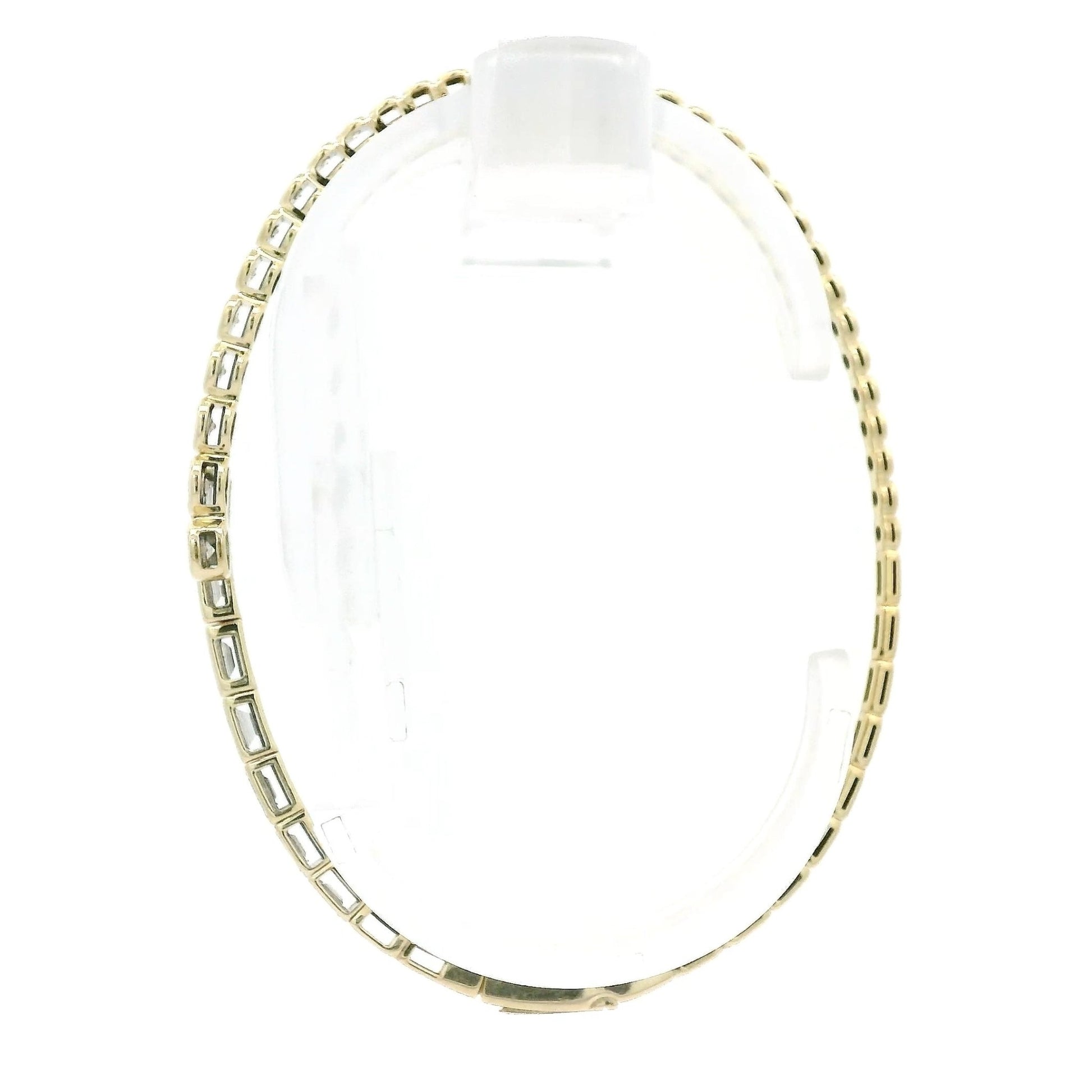 Bezel Set Emerald Cut & Round Cut Diamond Flex Bangle - Forever Rox Fine Jewelry