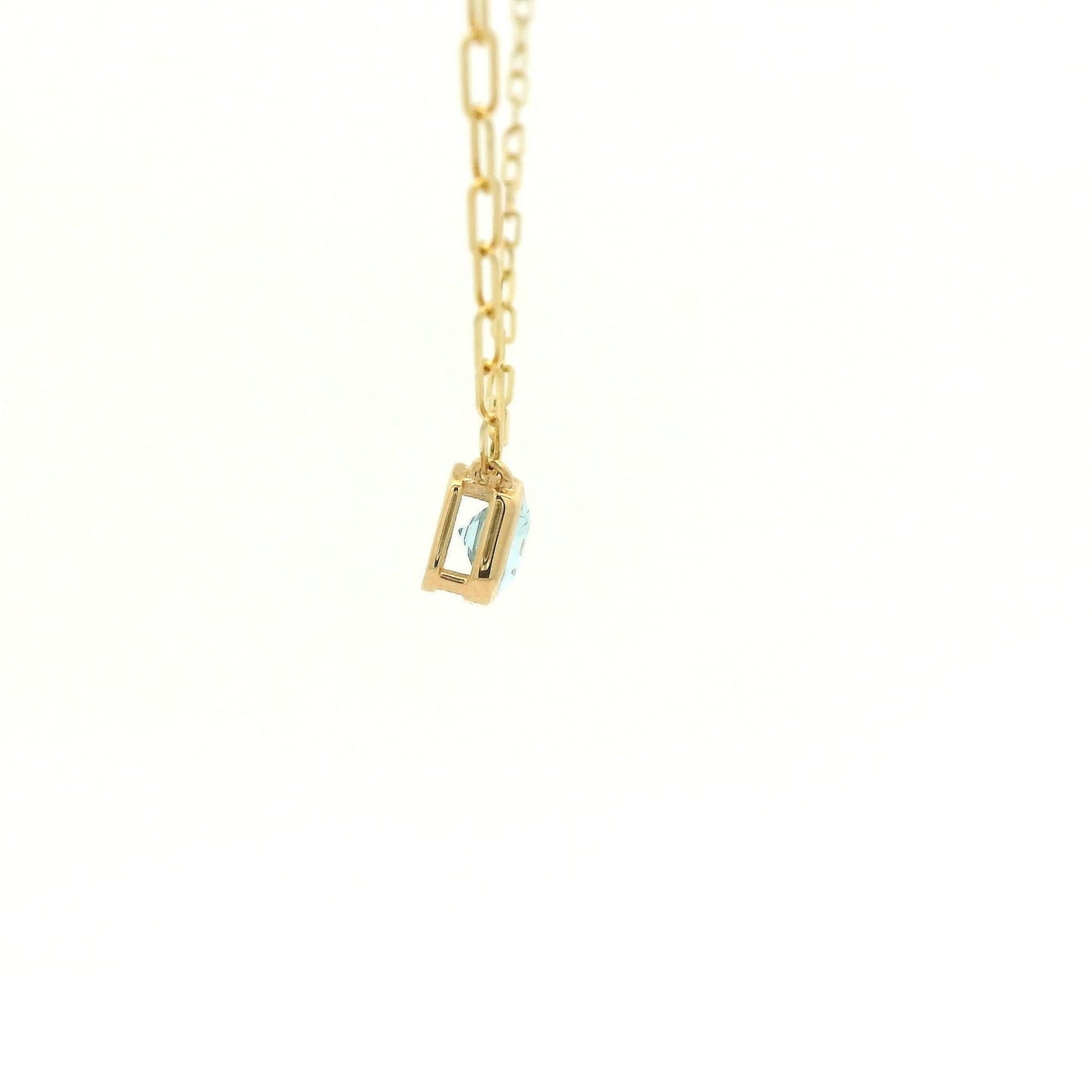 Bezel Set Emerald Cut Swiss Blue Topoaz Pendant With Paper Clip Chian - Forever Rox Fine Jewelry
