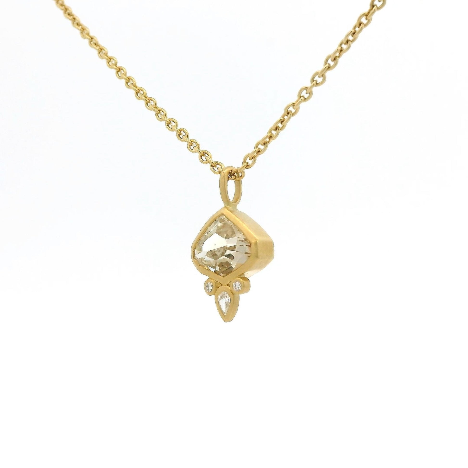 Bezel Set Fancy Cut Champagne Sapphire & Diamond Pendant - Forever Rox Fine Jewelry