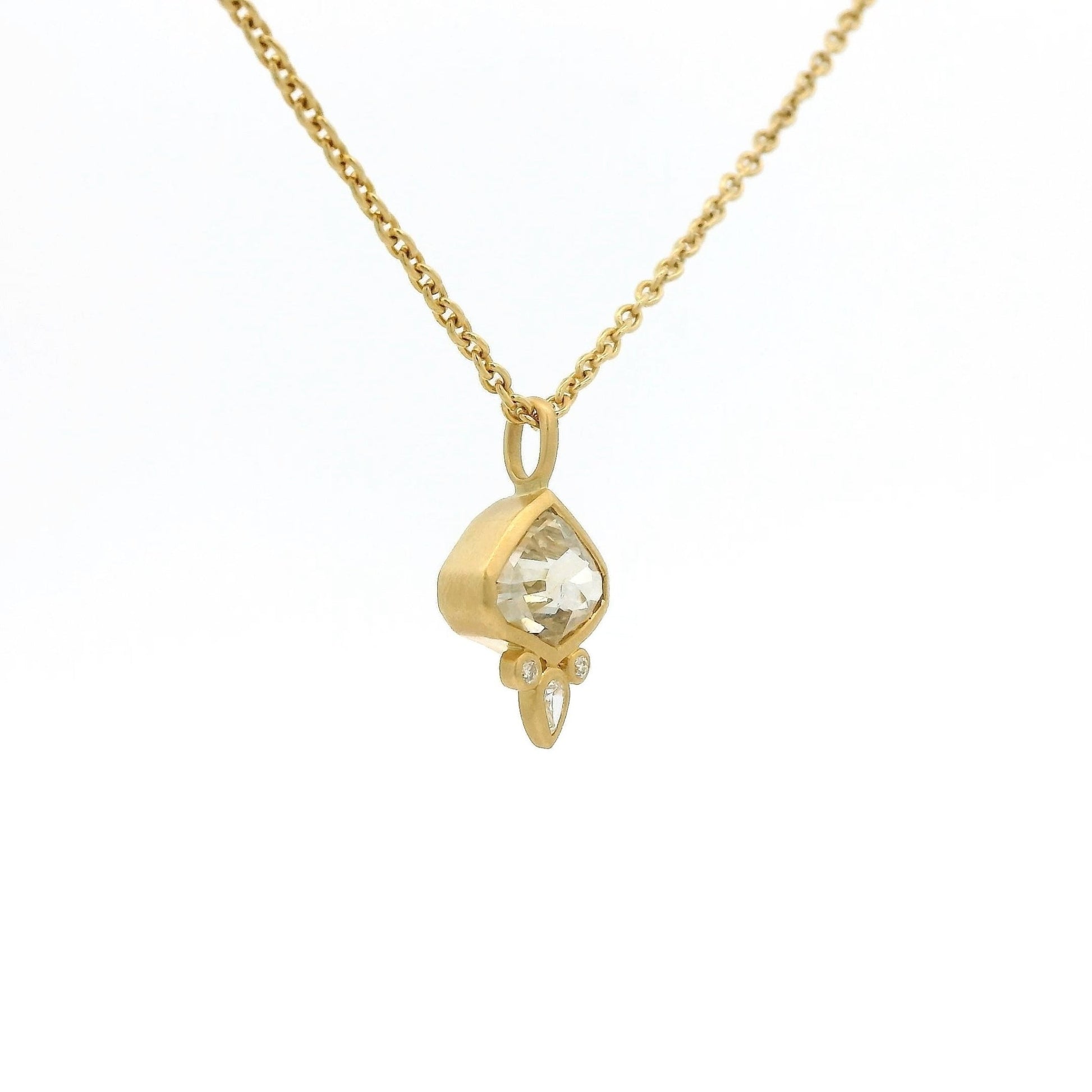 Bezel Set Fancy Cut Champagne Sapphire & Diamond Pendant - Forever Rox Fine Jewelry