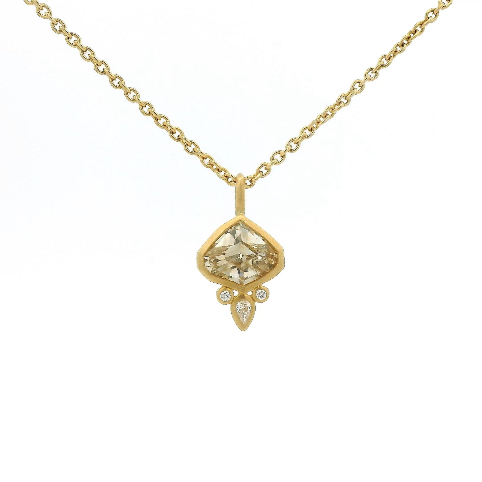 Bezel Set Fancy Cut Champagne Sapphire & Diamond Pendant - Forever Rox Fine Jewelry