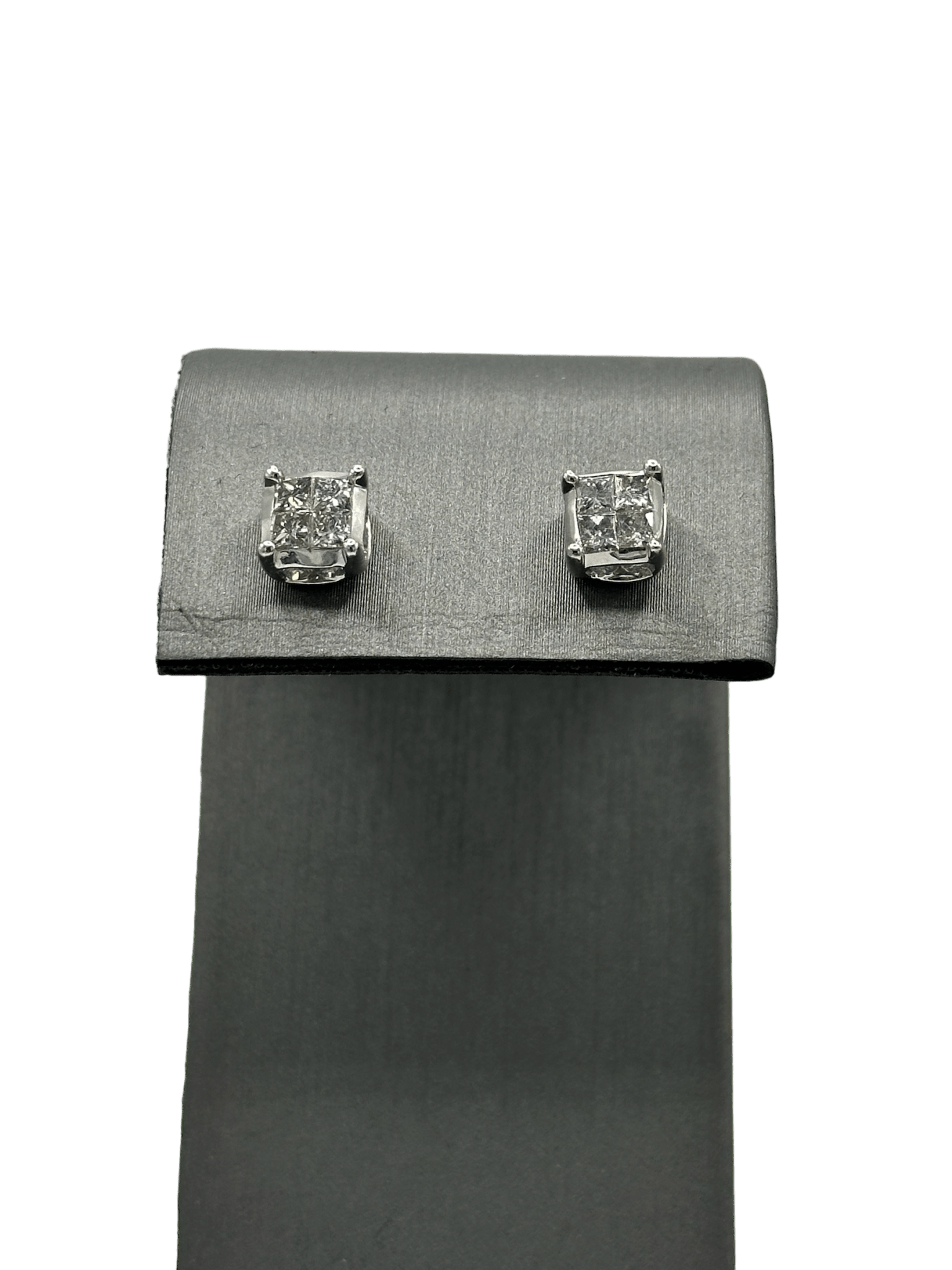Bezel Set Four Princess Cut Diamond Studs With Round Cut Diamonds on The Side - Forever Rox