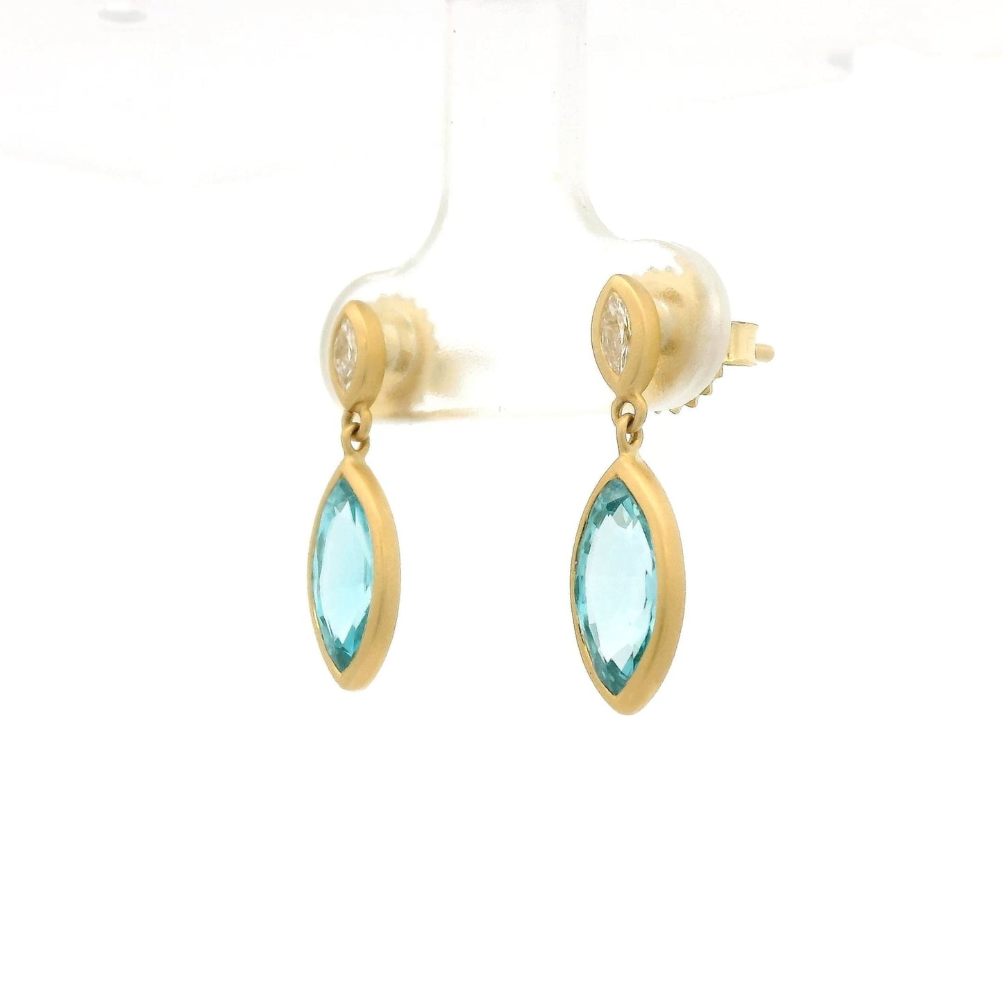 Bezel Set Marquise Cut Blue Zircon & Diamond Dangles - Forever Rox Fine Jewelry