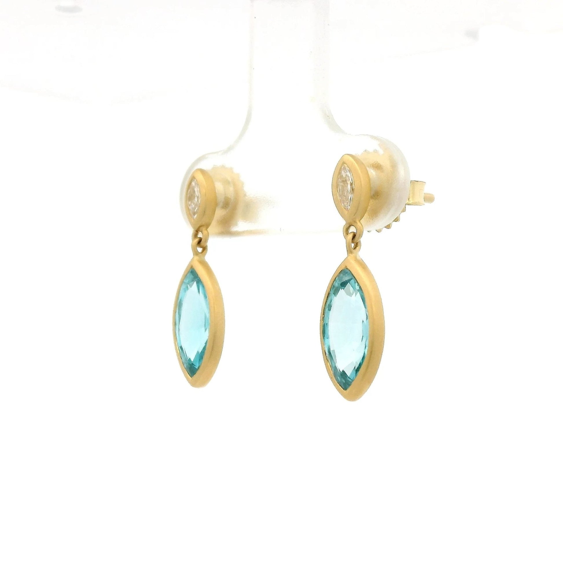 Bezel Set Marquise Cut Blue Zircon & Diamond Dangles - Forever Rox Fine Jewelry