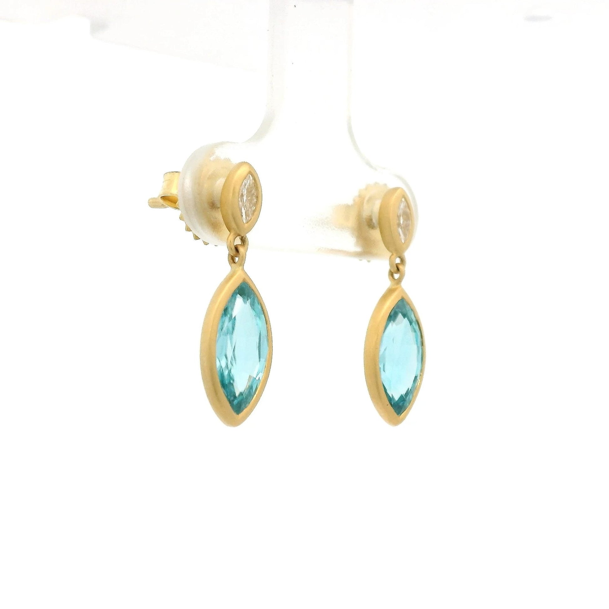Bezel Set Marquise Cut Blue Zircon & Diamond Dangles - Forever Rox Fine Jewelry