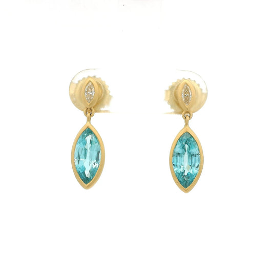 Bezel Set Marquise Cut Blue Zircon & Diamond Dangles - Forever Rox Fine Jewelry