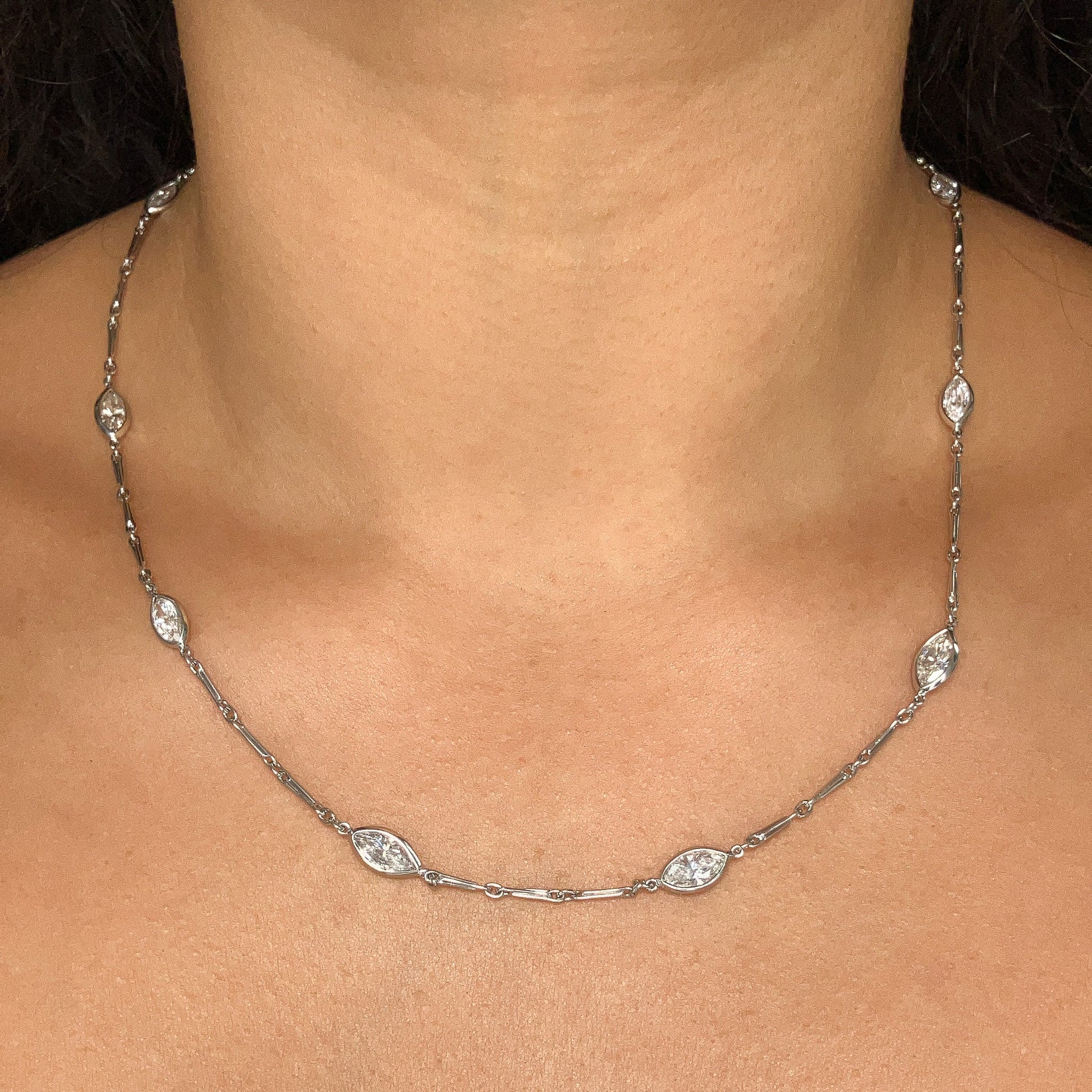 Bezel Set Marquise Diamond Necklace - Forever Rox