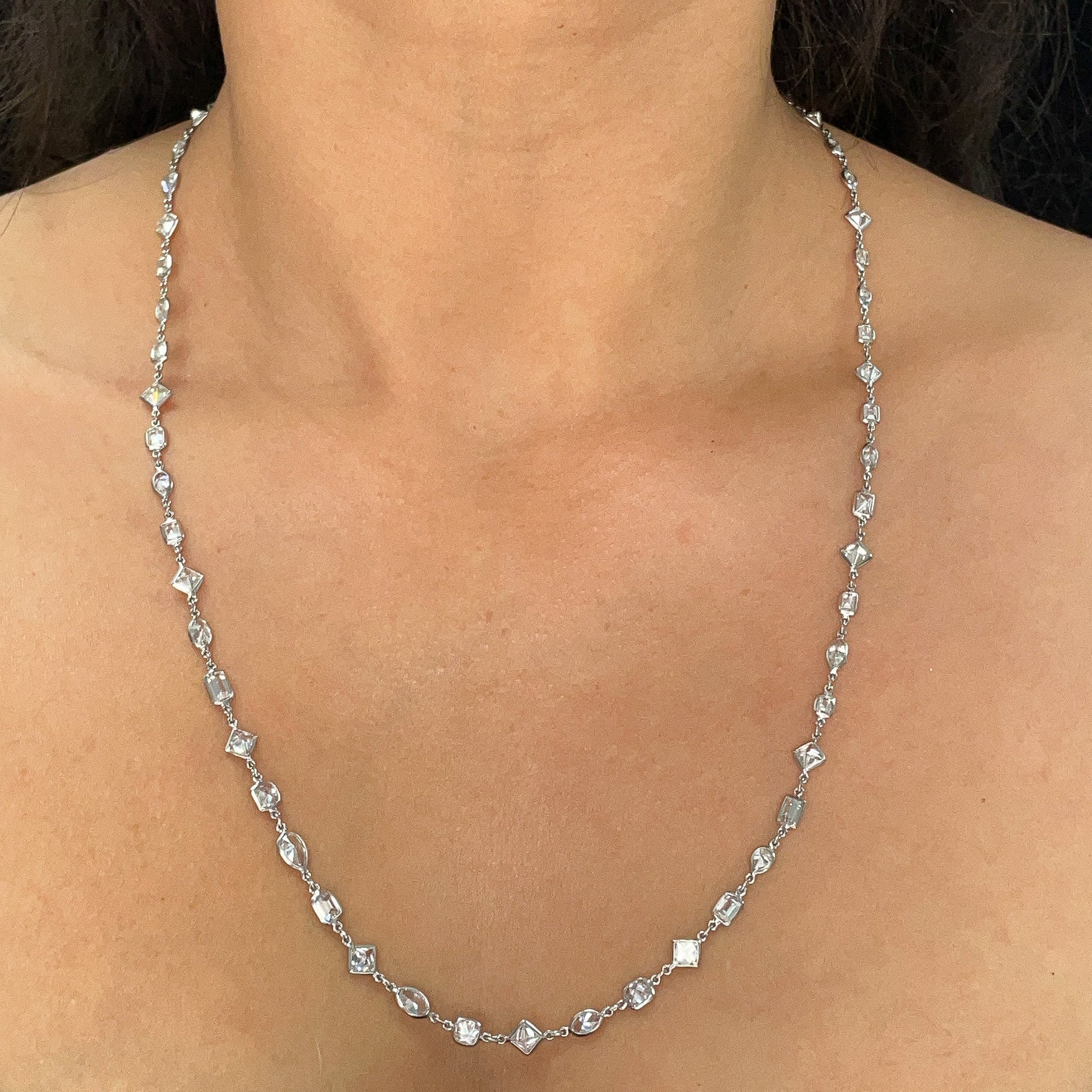 Bezel Set Mixed Fancy Cut Diamond Necklace - Forever Rox