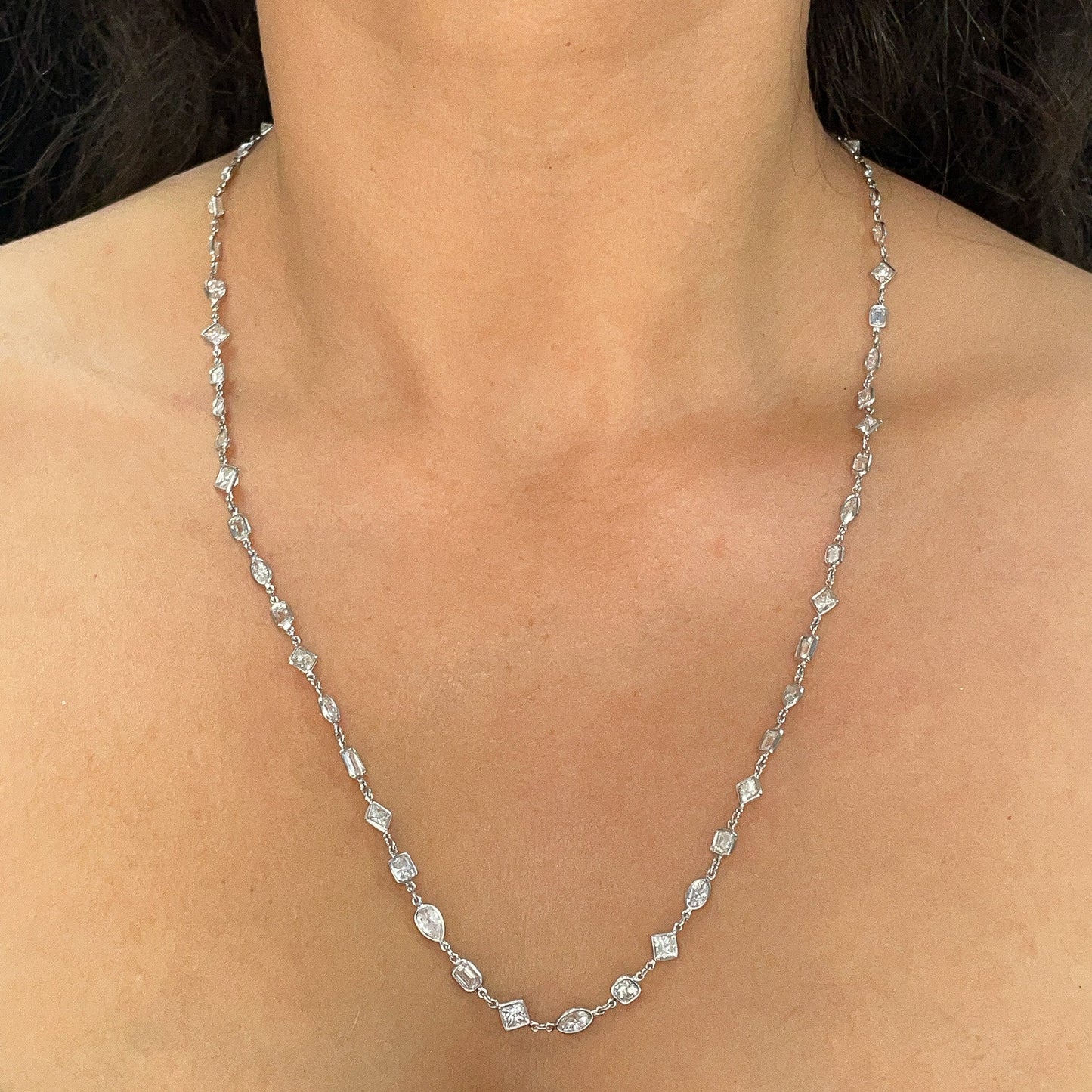 Bezel Set Mixed Fancy Cut Diamond Necklace - Forever Rox