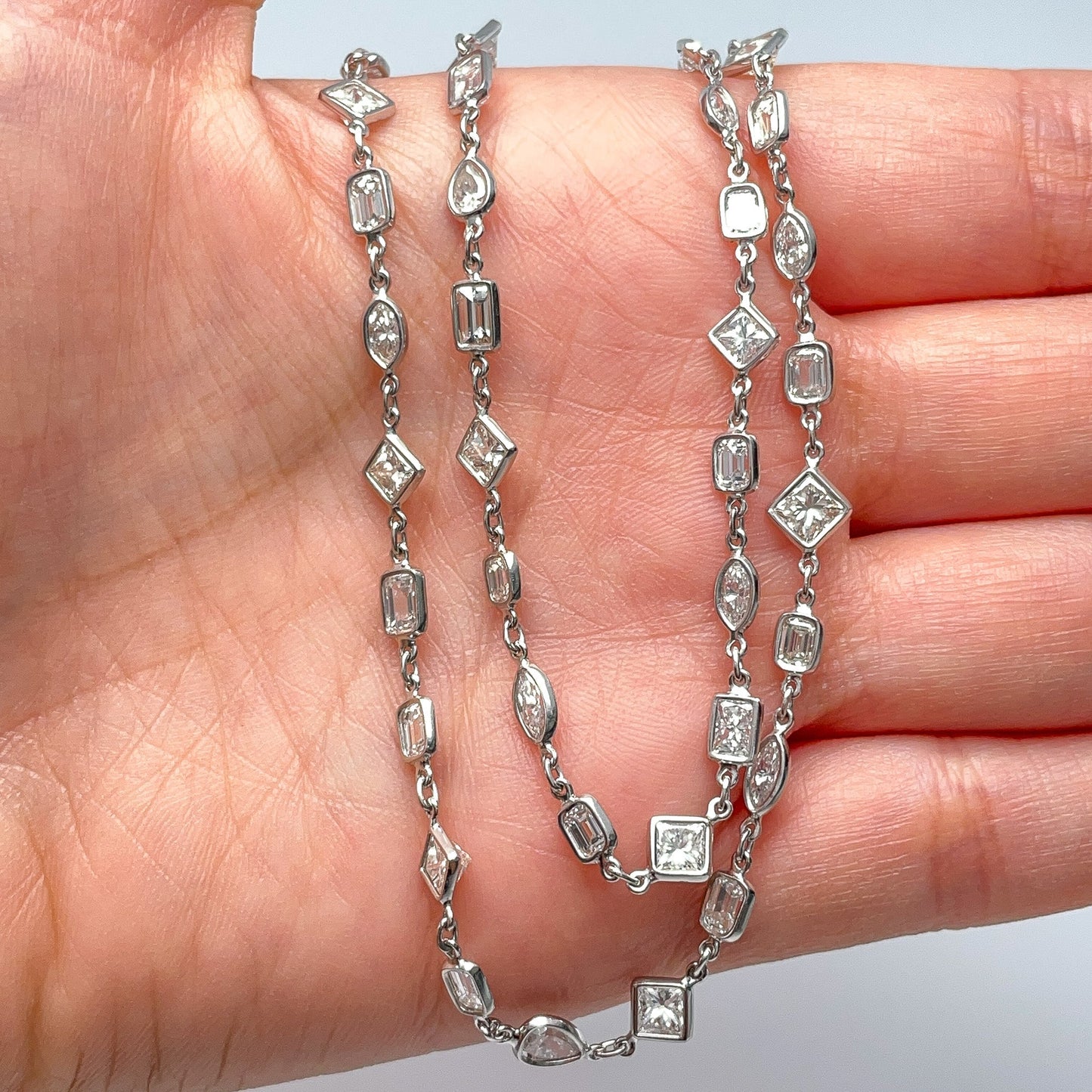Bezel Set Mixed Fancy Cut Diamond Necklace - Forever Rox
